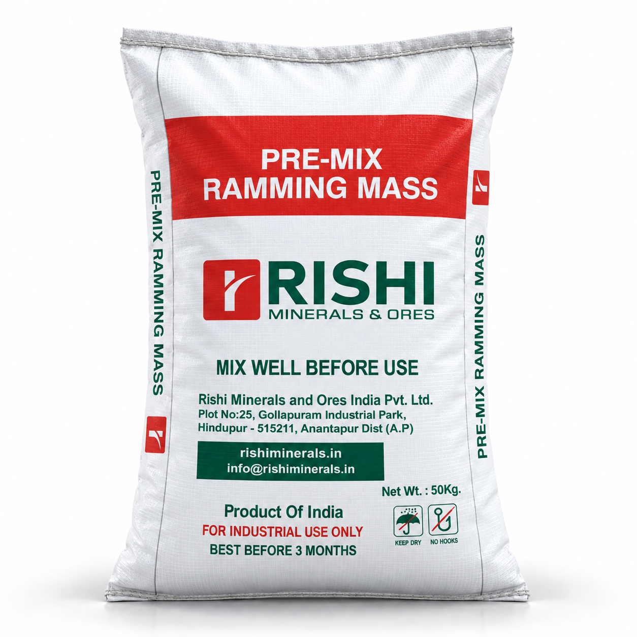 Boric Acid Premix bag mockup with the supplied red and green print, 50 kg
